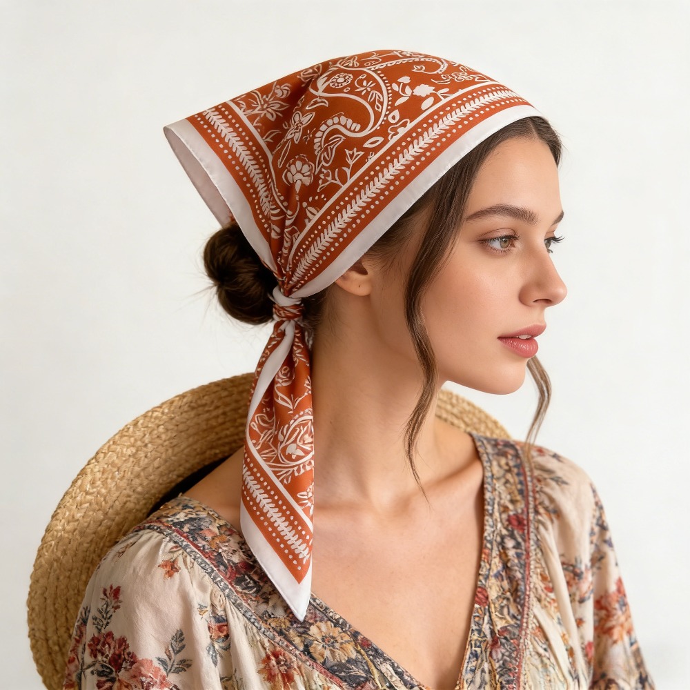 وشاح حريري مربع بطباعة الكاجو، - مراجعة Scarf Silk Square وسعره